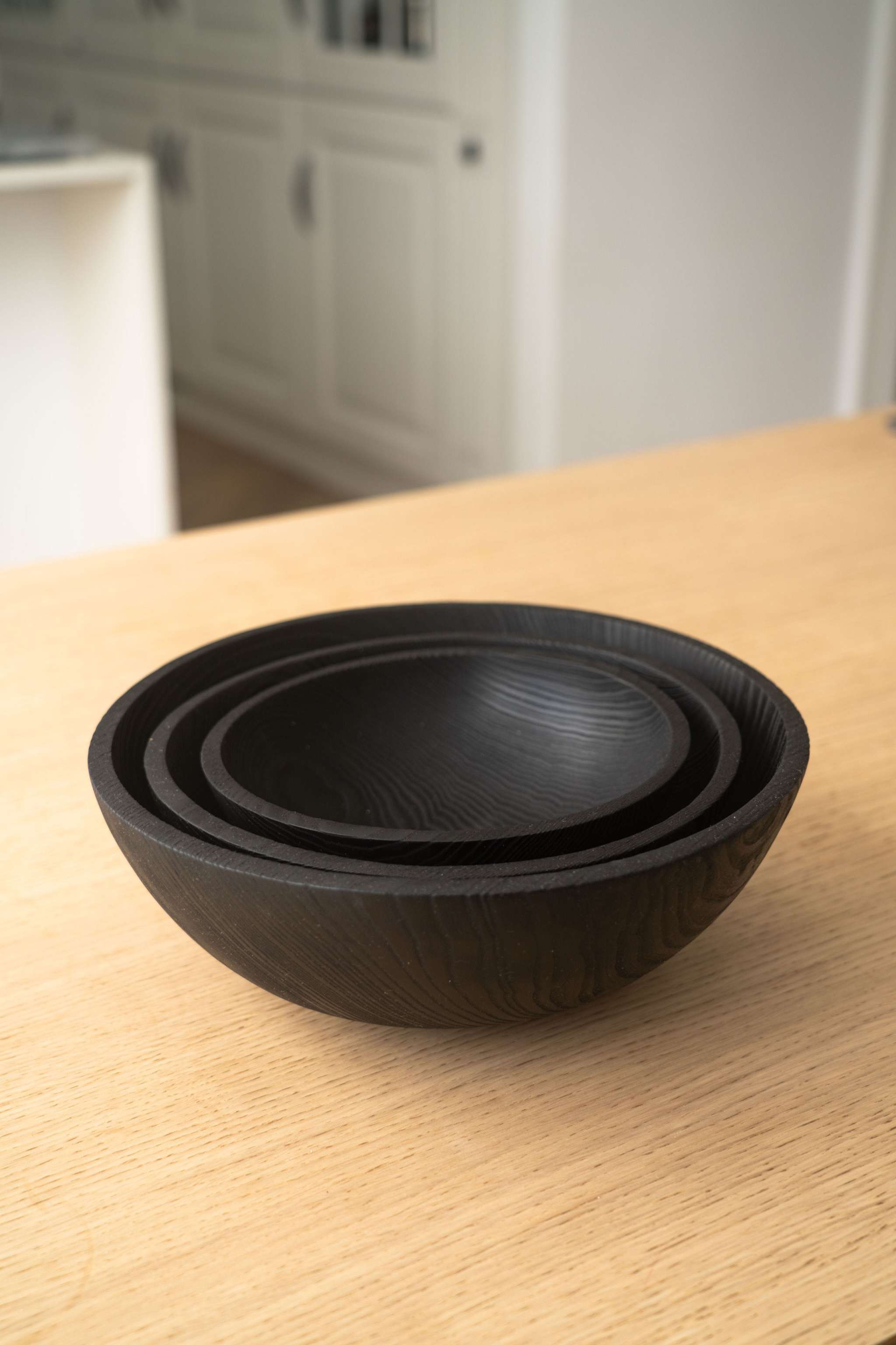 Hand Carved Charred Wooden Salad Bowl Set