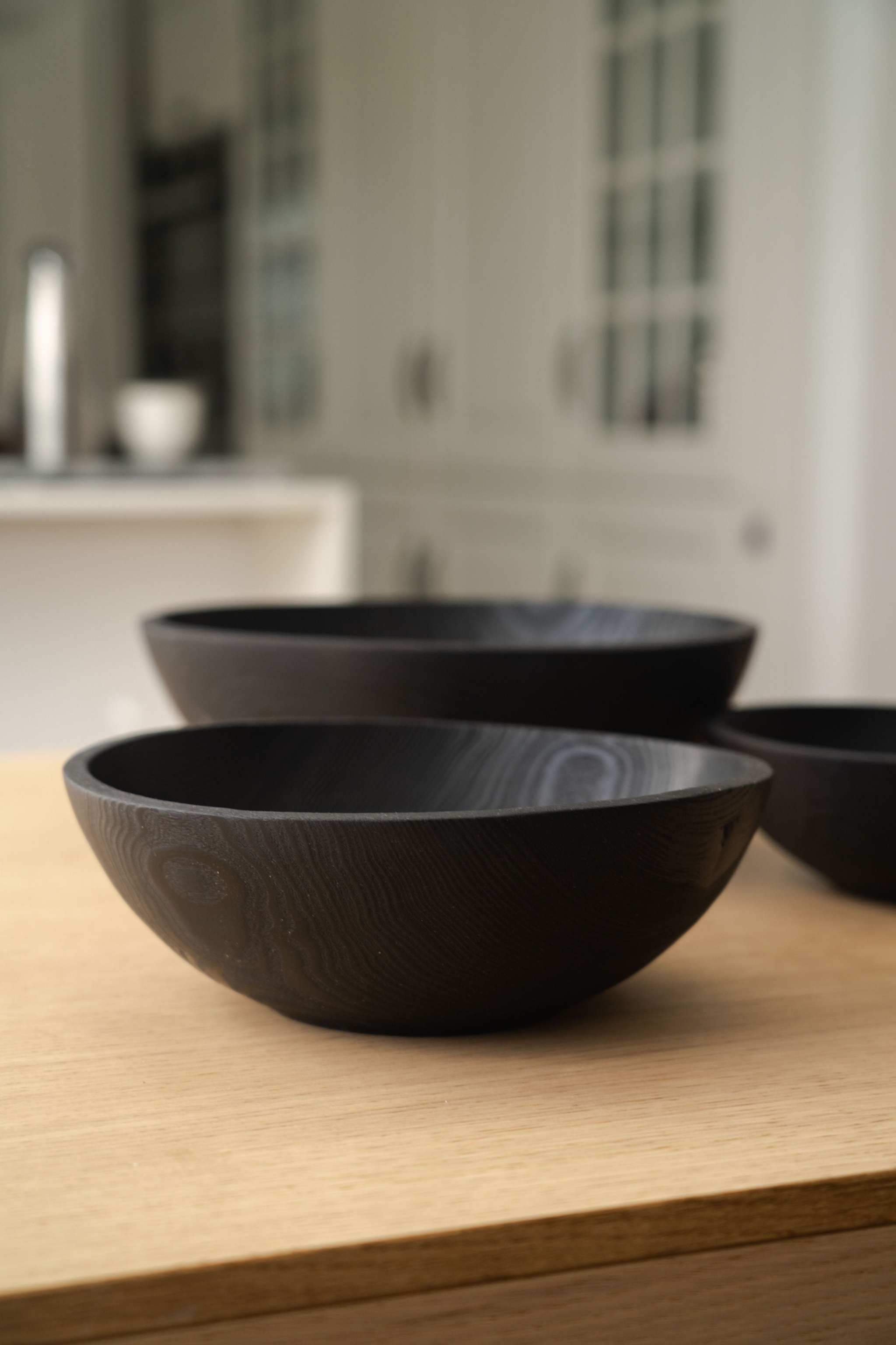 Hand Carved Charred Wooden Salad Bowl Set