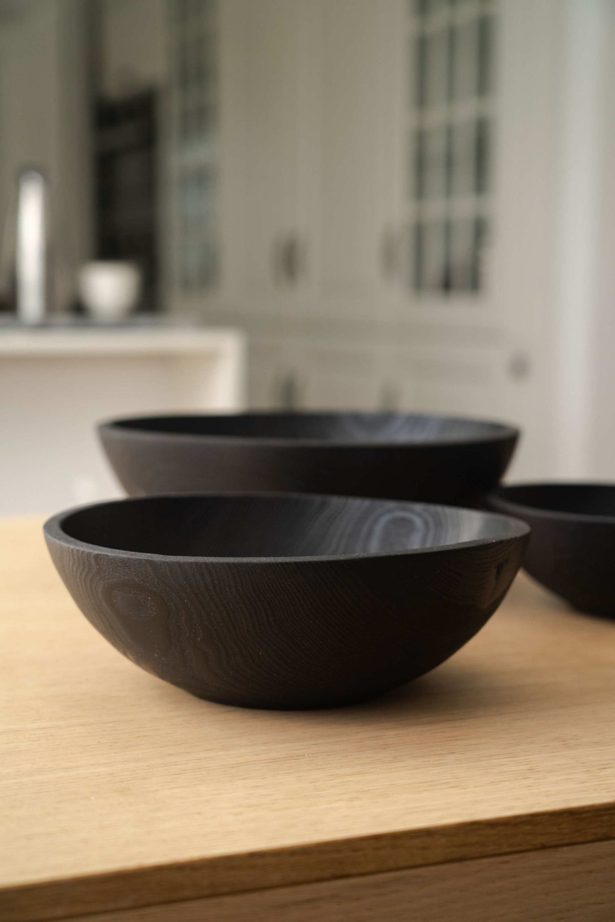 Hand Carved Charred Wooden Salad Bowl Set