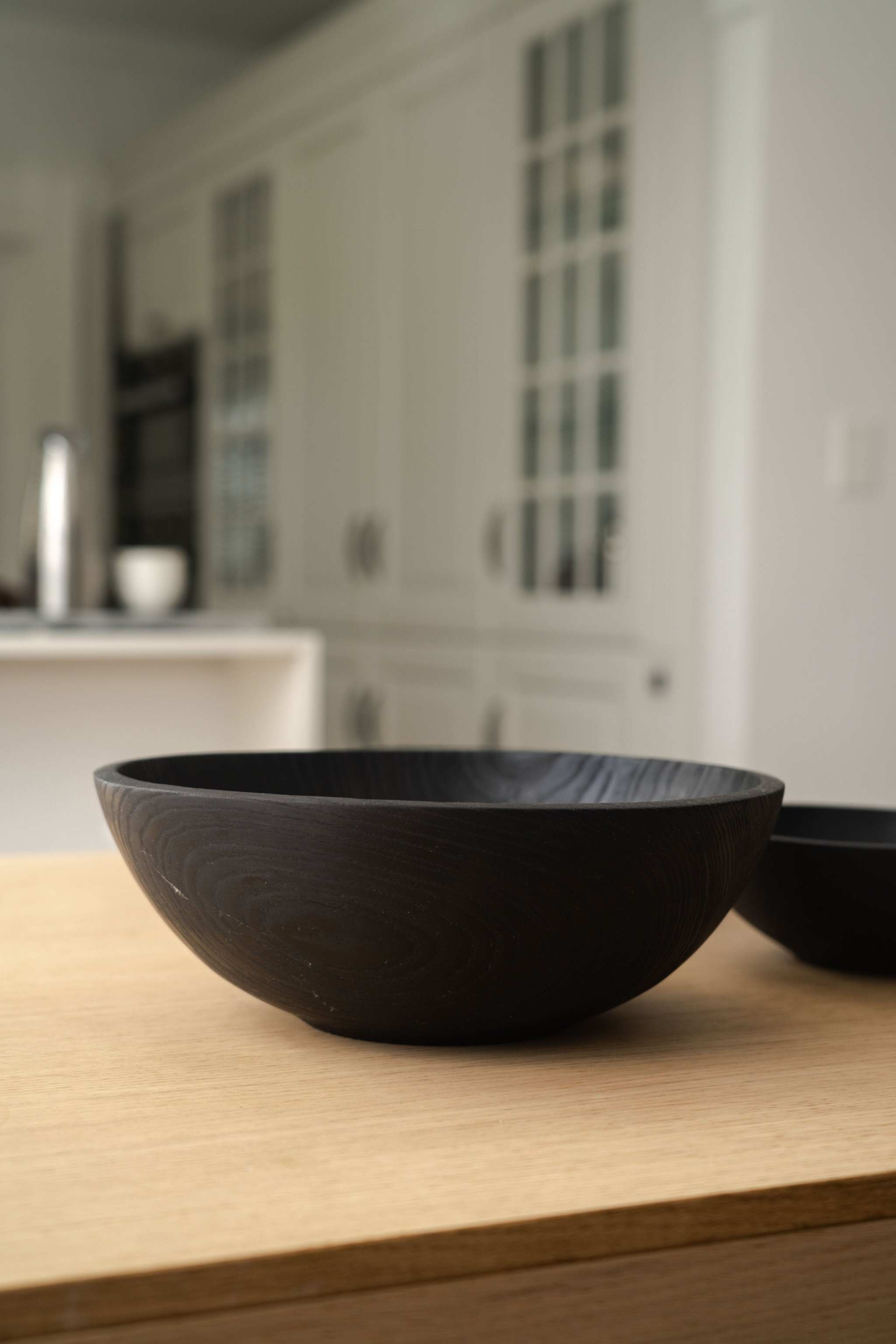 Hand Carved Charred Wooden Salad Bowl Set