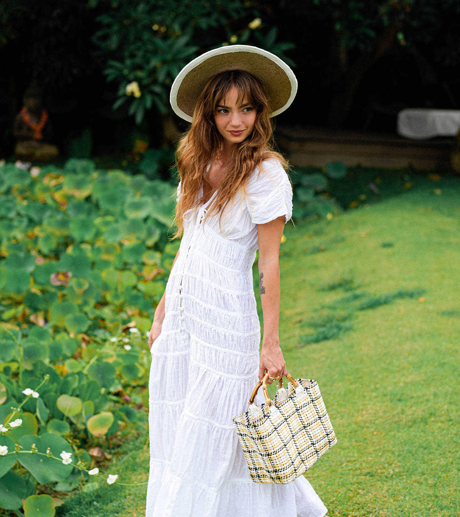 The Loretta Linen Jute Hat In Off White - Artisan-made in Bali