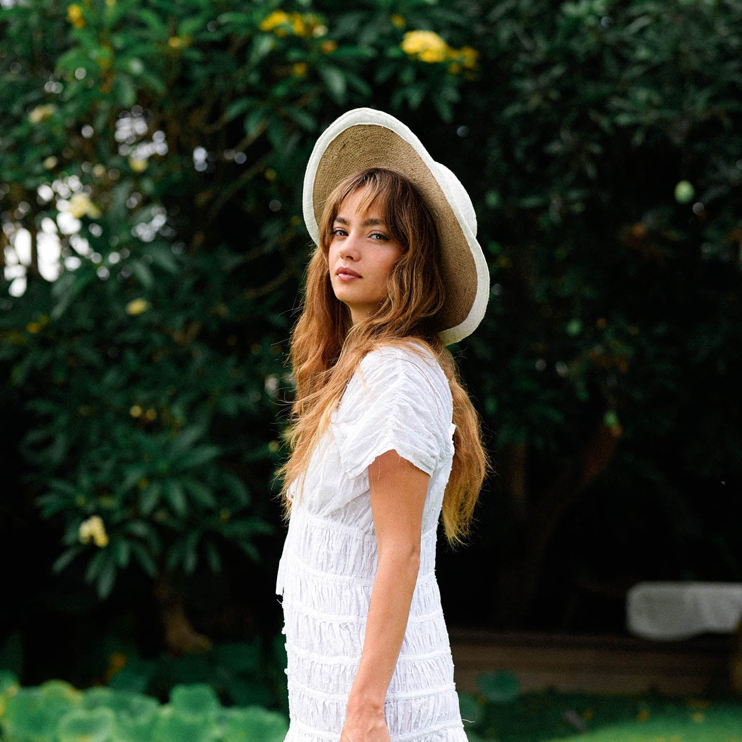 The Loretta Linen Jute Hat In Off White - Artisan-made in Bali
