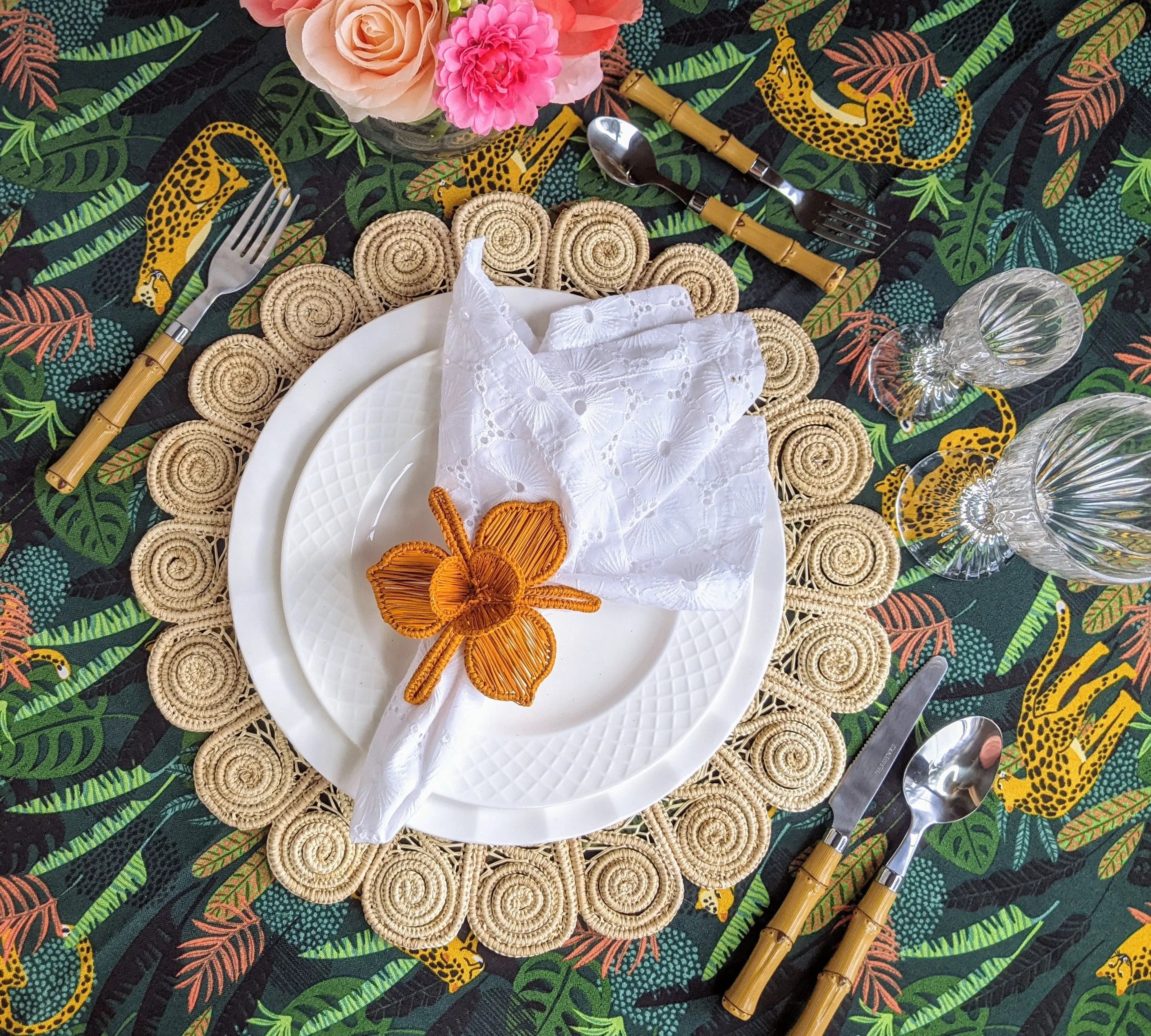 Artisan Orchid Handwoven Iraca Napkin Ring