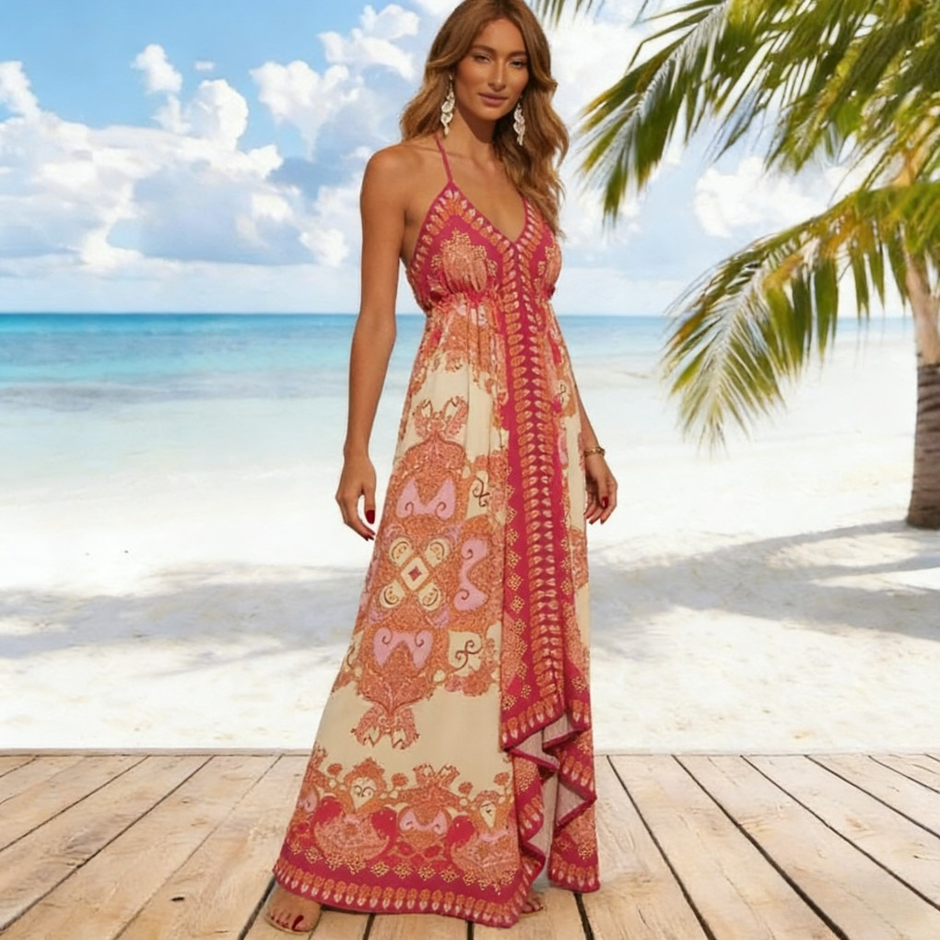 flowy long beach dresses Bohemian Rainbow Tiered Maxi Dress | Flowy Boho Style in Rainbow | Women's Boho Fashion | M main image 1