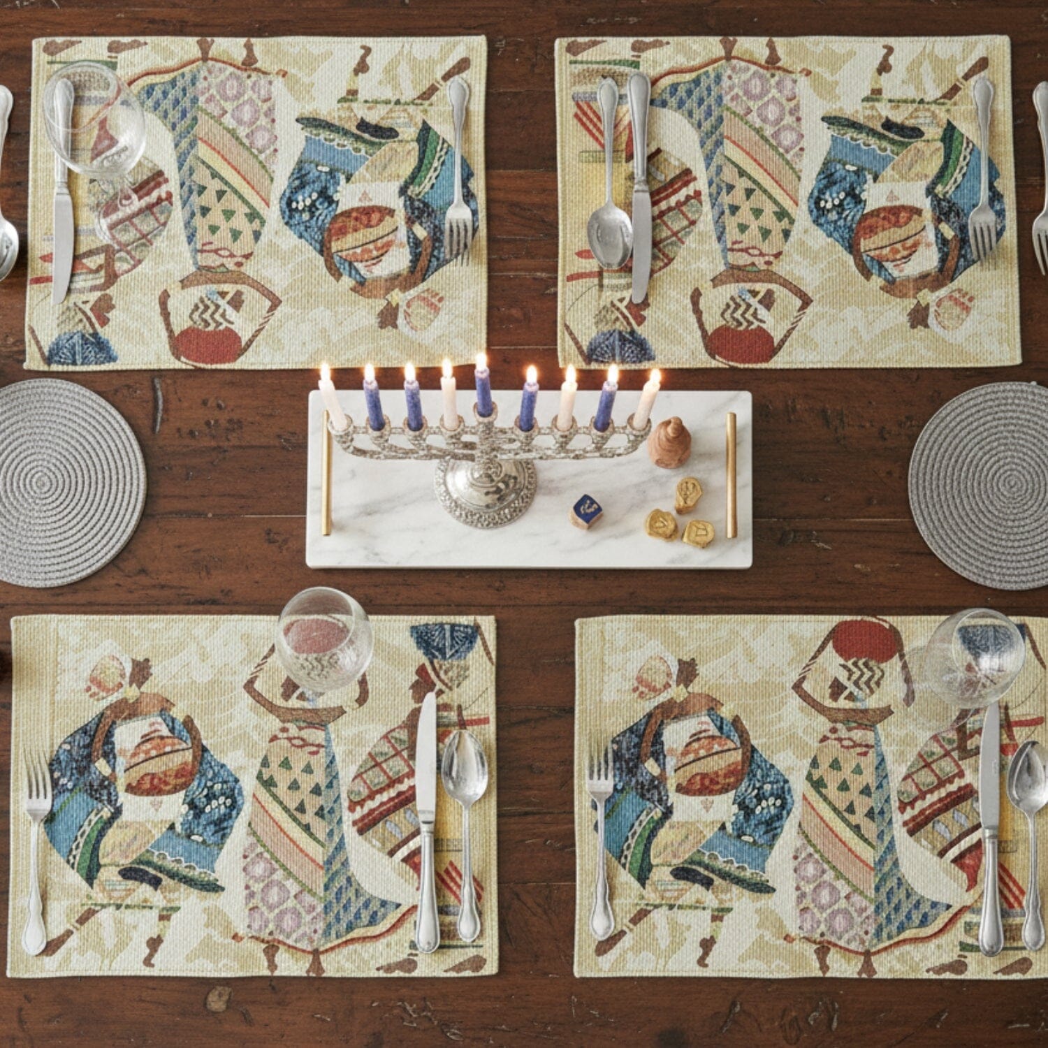Set of 4-Pieces Dancing Women African Kwanzaa Tapestry Dining Table Placemats 13” x 19” (18117)