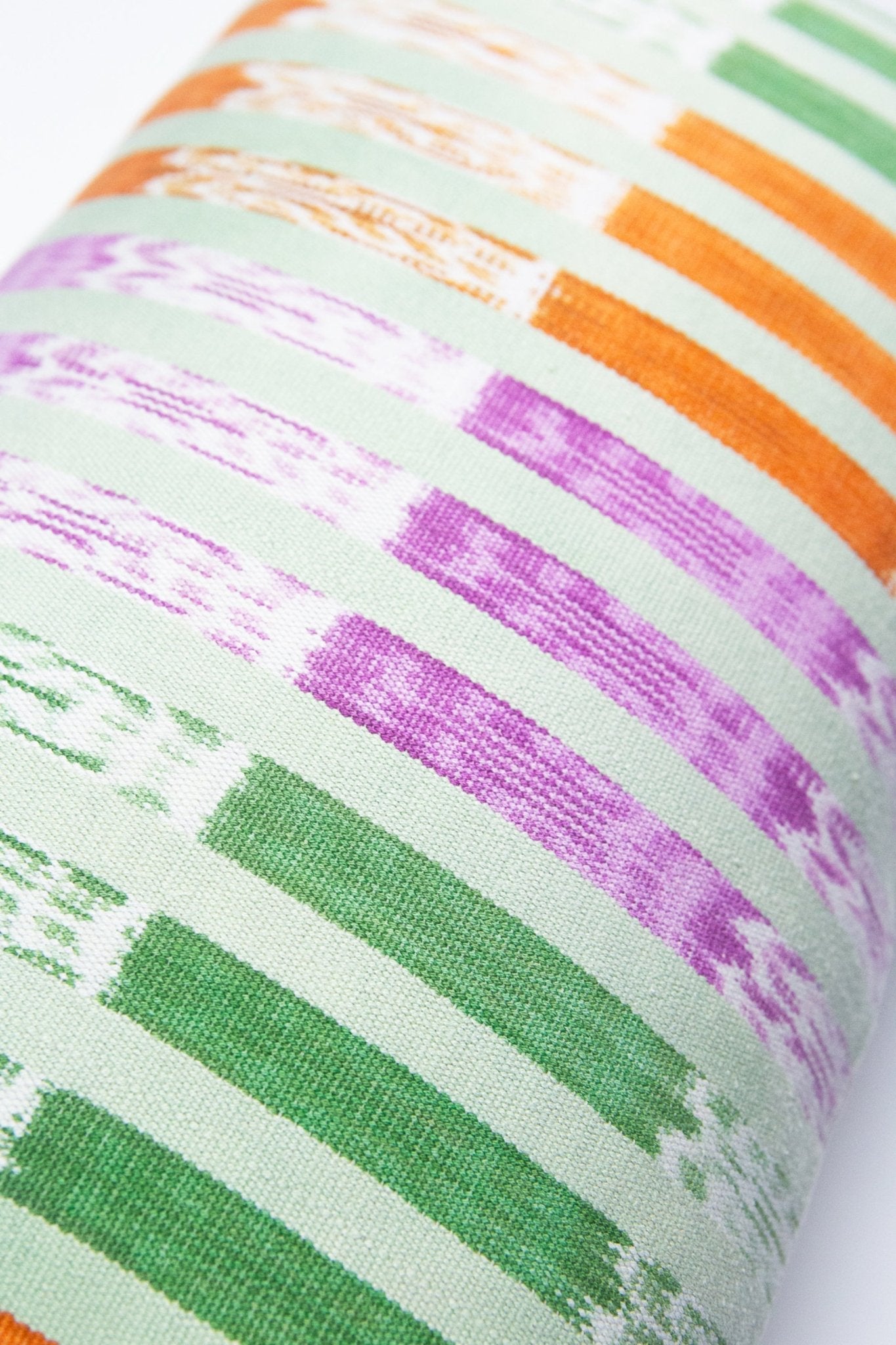 Handmade Artisan Vintage Ikat Mint Green, Orange & Magenta Stripe Pillow
