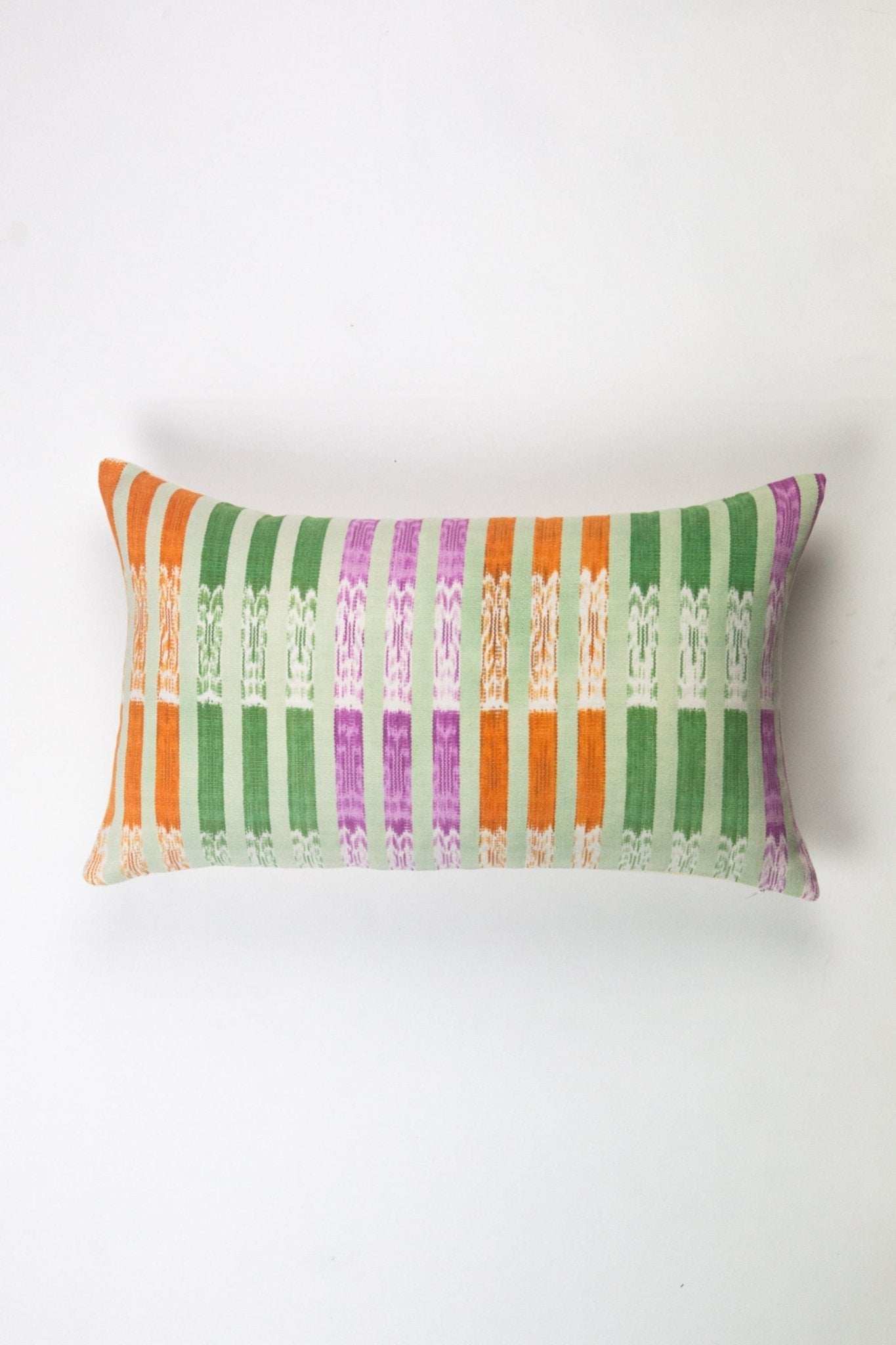 Handmade Artisan Vintage Ikat Mint Green, Orange & Magenta Stripe Pillow