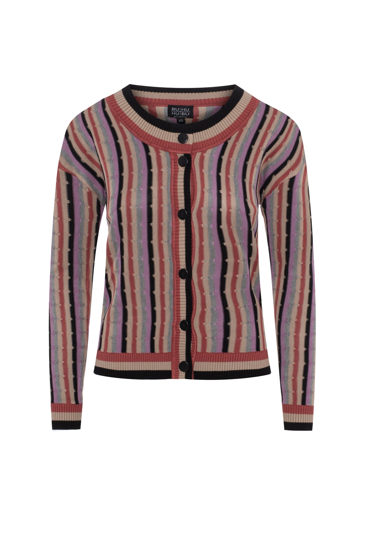 Cropped Textured Knit Striped Cardigan