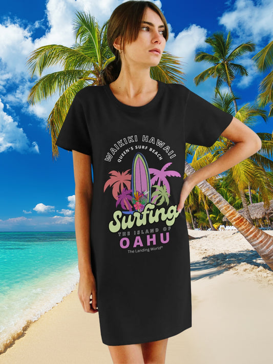 Organic T-Shirt Dress, Surfing Oahu Long Shirt, Organic Surfing Shirt