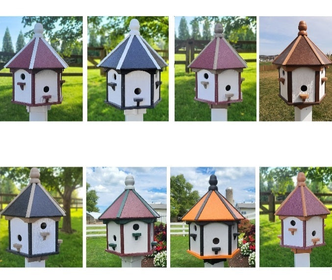 Artisan Extra Large Amish-Made Poly Birdhouse with 6 Nesting Compartments – Weatherproof Outdoor Birdhouse