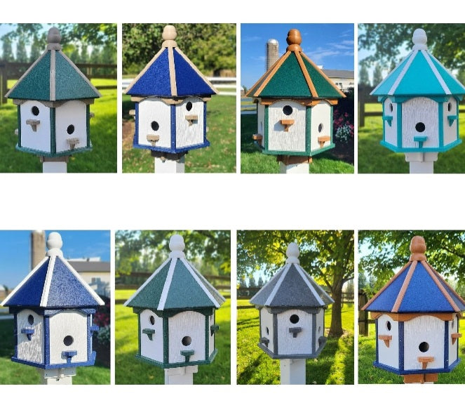 Artisan Extra Large Amish-Made Poly Birdhouse with 6 Nesting Compartments – Weatherproof Outdoor Birdhouse