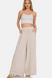 Pleated Linen Blend Wide Leg Resort Pants