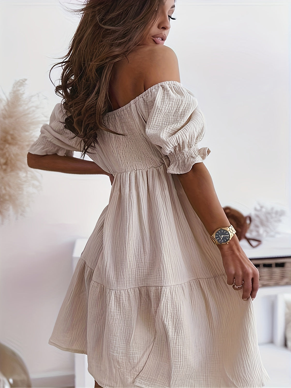 Full Size Ruffled Off-Shoulder Short Sleeve Beach Dress