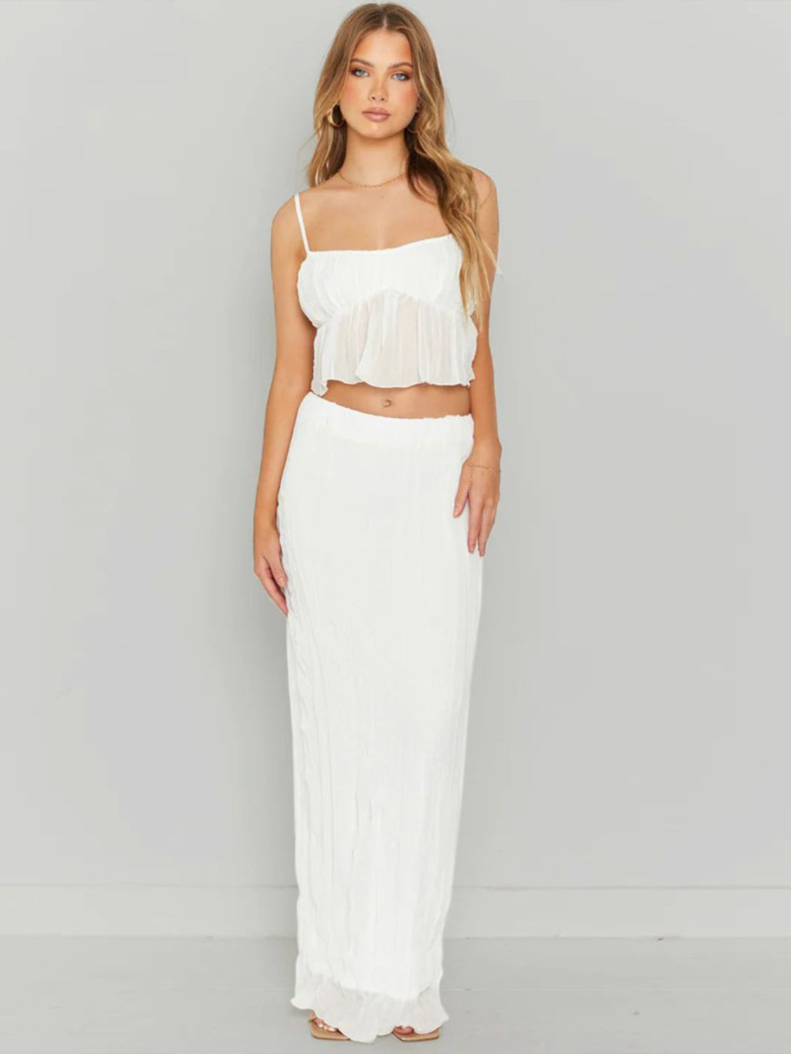 Sleeveless Top and Ruched Resort Skirt Set