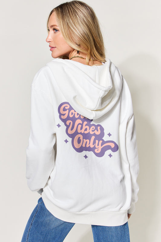 GOOD VIBES ONLY Zip-Up Hoodie with Pockets