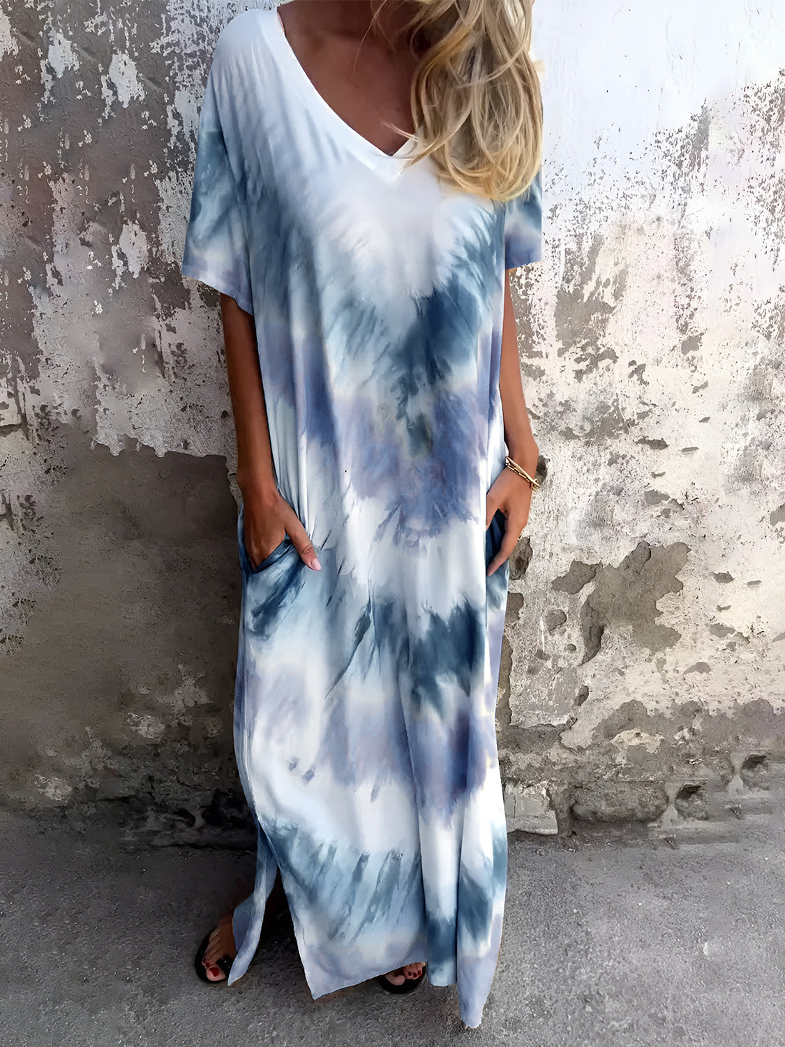 Beachy Tie-Dye Short Sleeve Maxi Dress