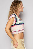 Beachy Boho Pattern Cropped Knit Top