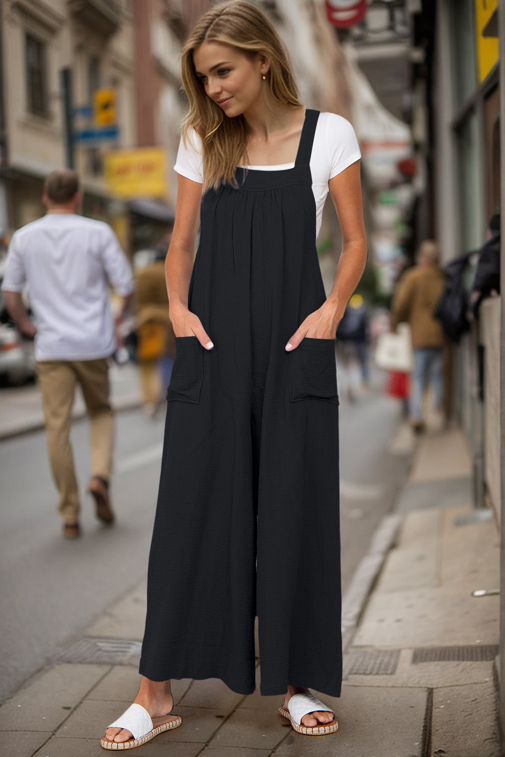 Full Size Wide Leg Overalls with Pockets