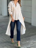 Full Size High-Low Collared Neck Long Sleeve Resort Shirt