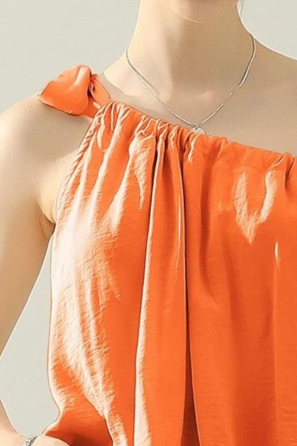 One Shoulder Bow Tie Strap Satin Silk Resort Top