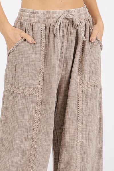 Beachy Mocha Lace Tri Cotton Gauze Boho Pants