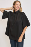 Bow Tie Back Mock Neck Half Sleeve Resort Blouse