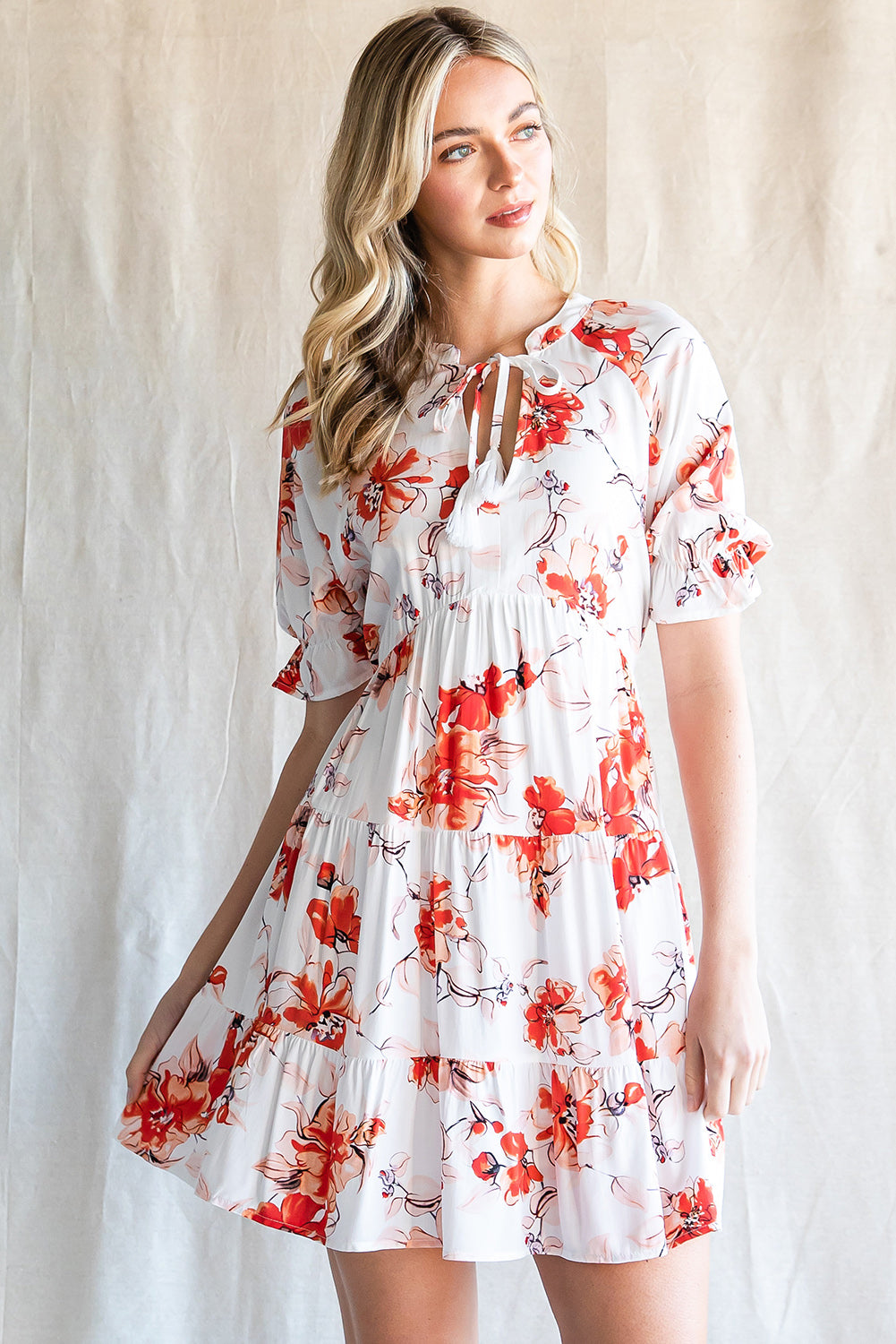 Floral Tie Neck Summer Mini Dress