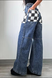 Checkered Wide Leg Jeans