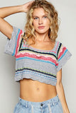 Square Neck Cropped Knit Boho Top