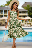 Green Floral Sleeveless Resort Midi Dress