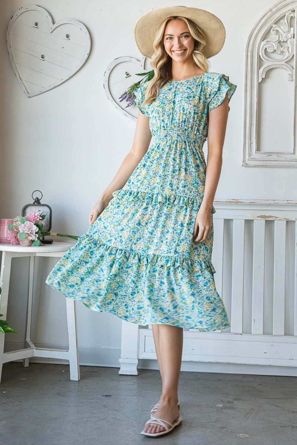 Reborn J Floral Ruffle Summer Midi Dress