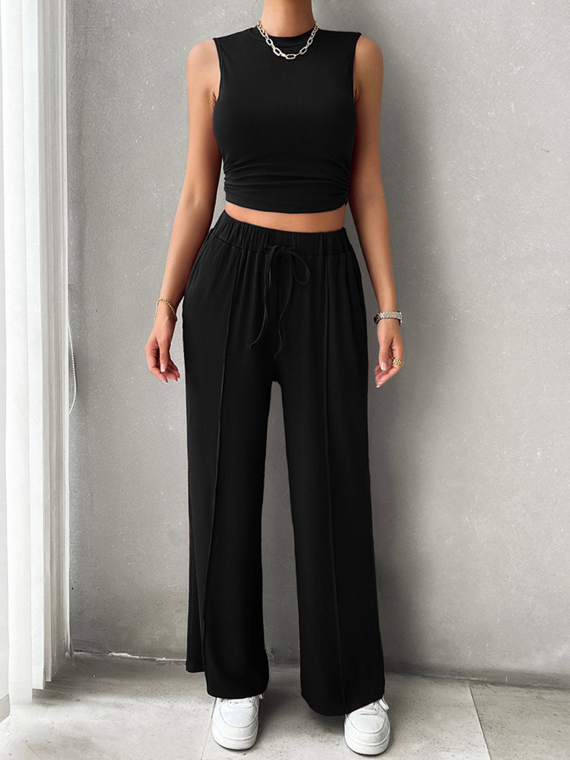 Sleeveless Top and Drawstring Resort Pants Set