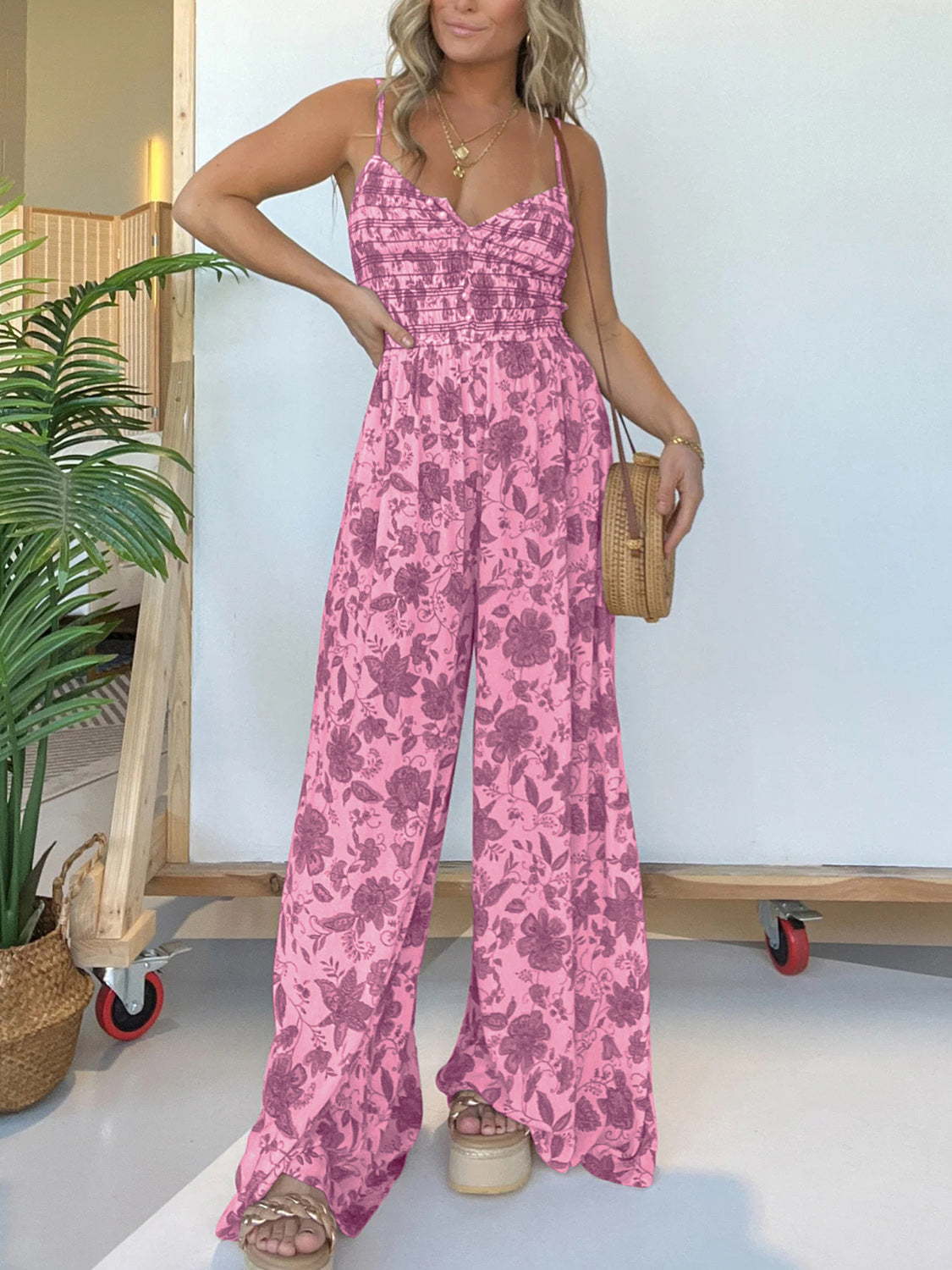 Full Size Spaghetti Strap Wide Leg Jumpsuit