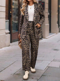 Full Size Leopard Long Sleeve Resort Blazer and Pants Travel Set