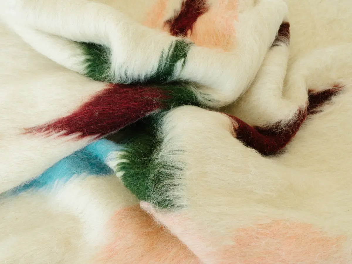 Multicoloured Handwoven Wool Lizhnyk – Brushed Texture with Delicate Floral Motif