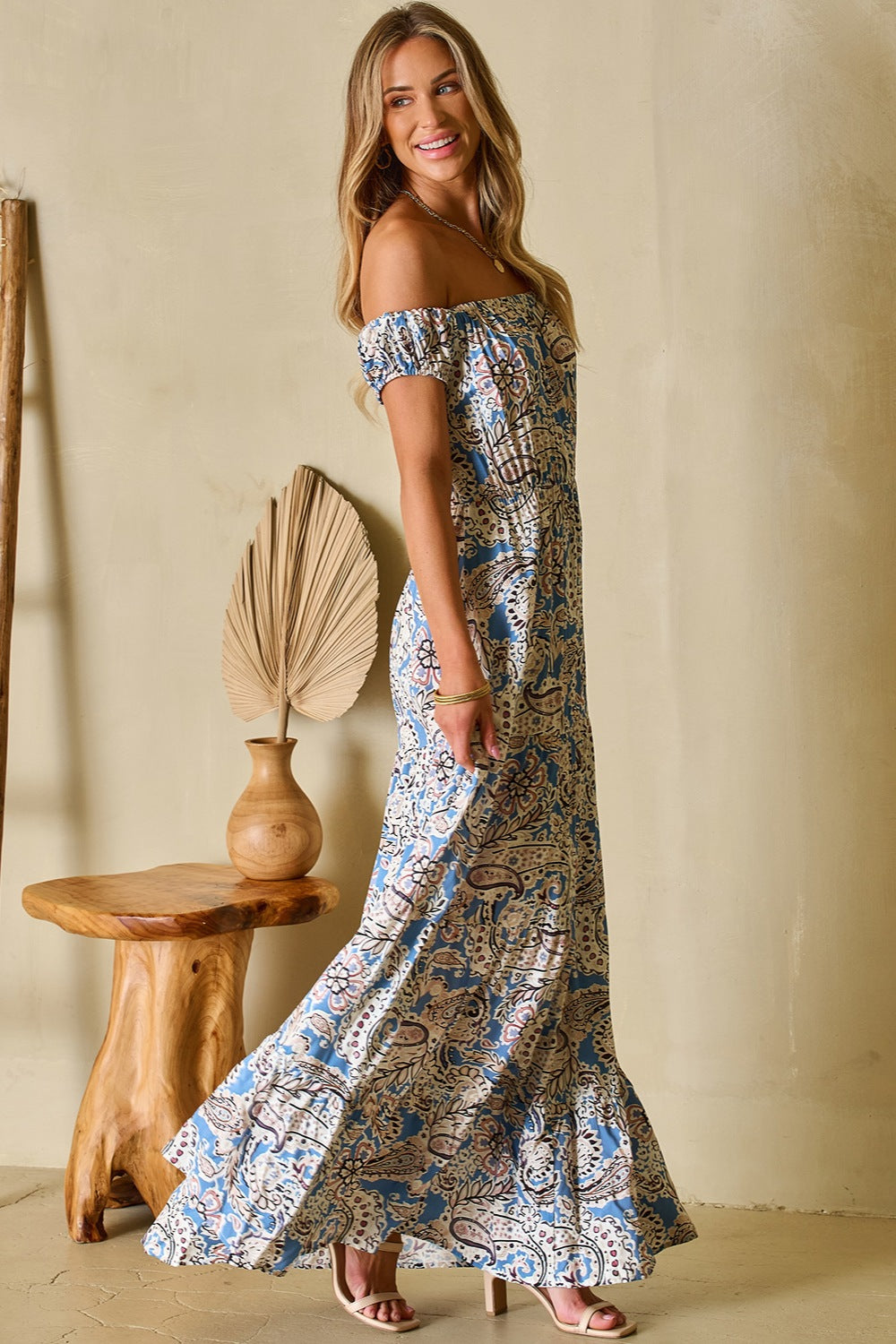 Off-Shouder Short Sleeve Beach Maxi Dress