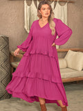 Plus Size Ruffled Pink Midi Dress