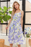 Blue Floral Adjustable Strap Summer Midi Dress