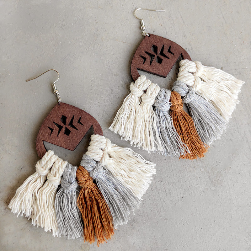 Copper, Wood Tassel Earrings