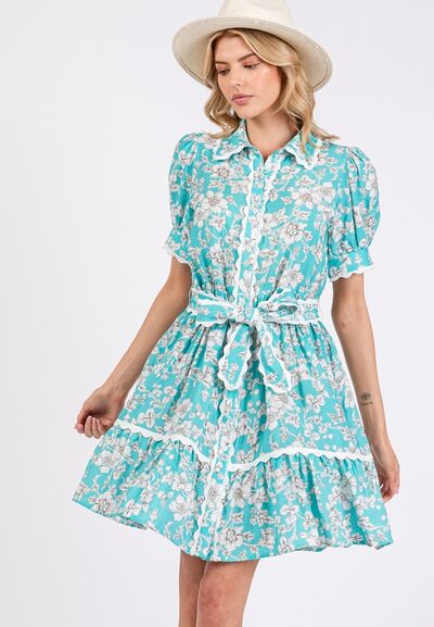 Floral Scalloped Mini Shirt Summer Dress