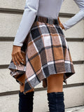 Tied Plaid Asymmetrical Hem Mini Skirt