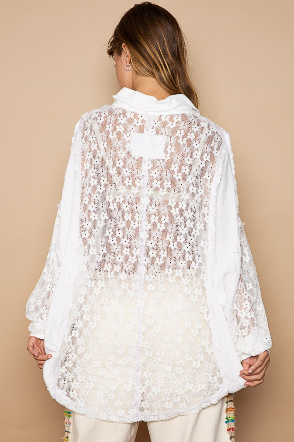 Oversize Lace Button-Down Beachy Boho Shirt