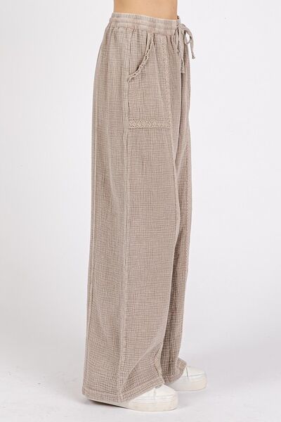 Beachy Mocha Lace Tri Cotton Gauze Boho Pants