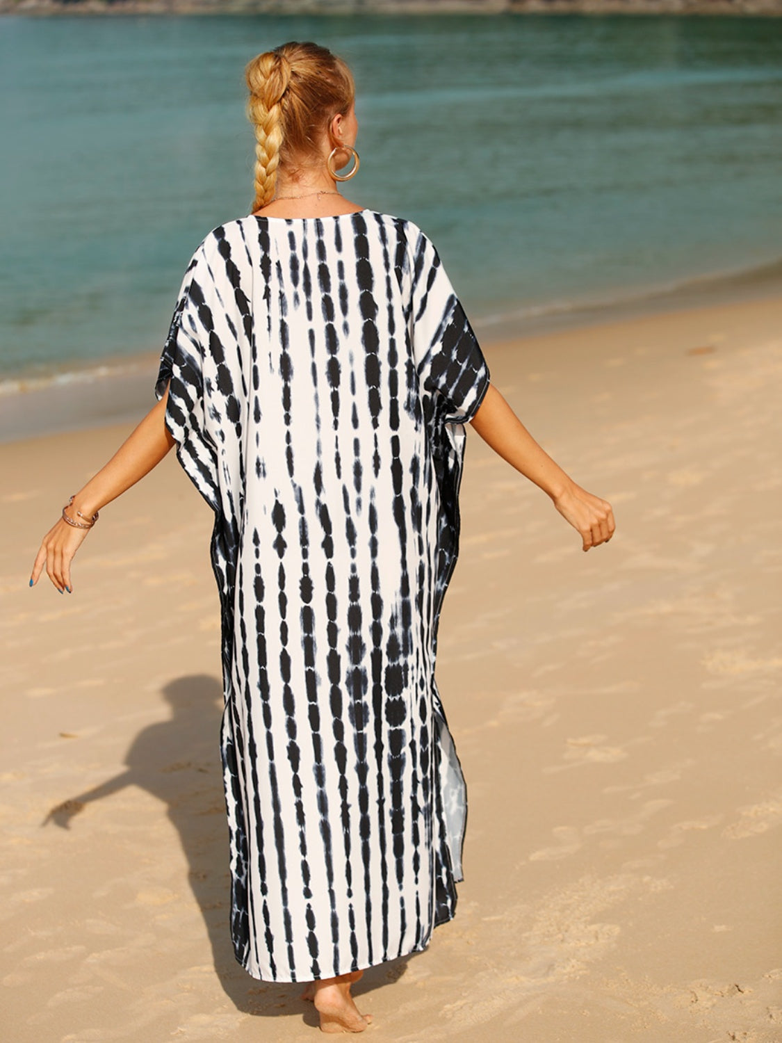 Tie-Dye V-Neck Half Sleeve Beach Maxi Dress