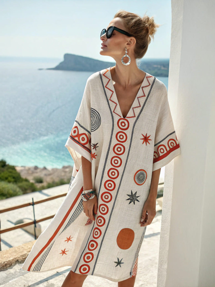 Boho Beachy A-Line Beach Midi Dress – Vacation Resort