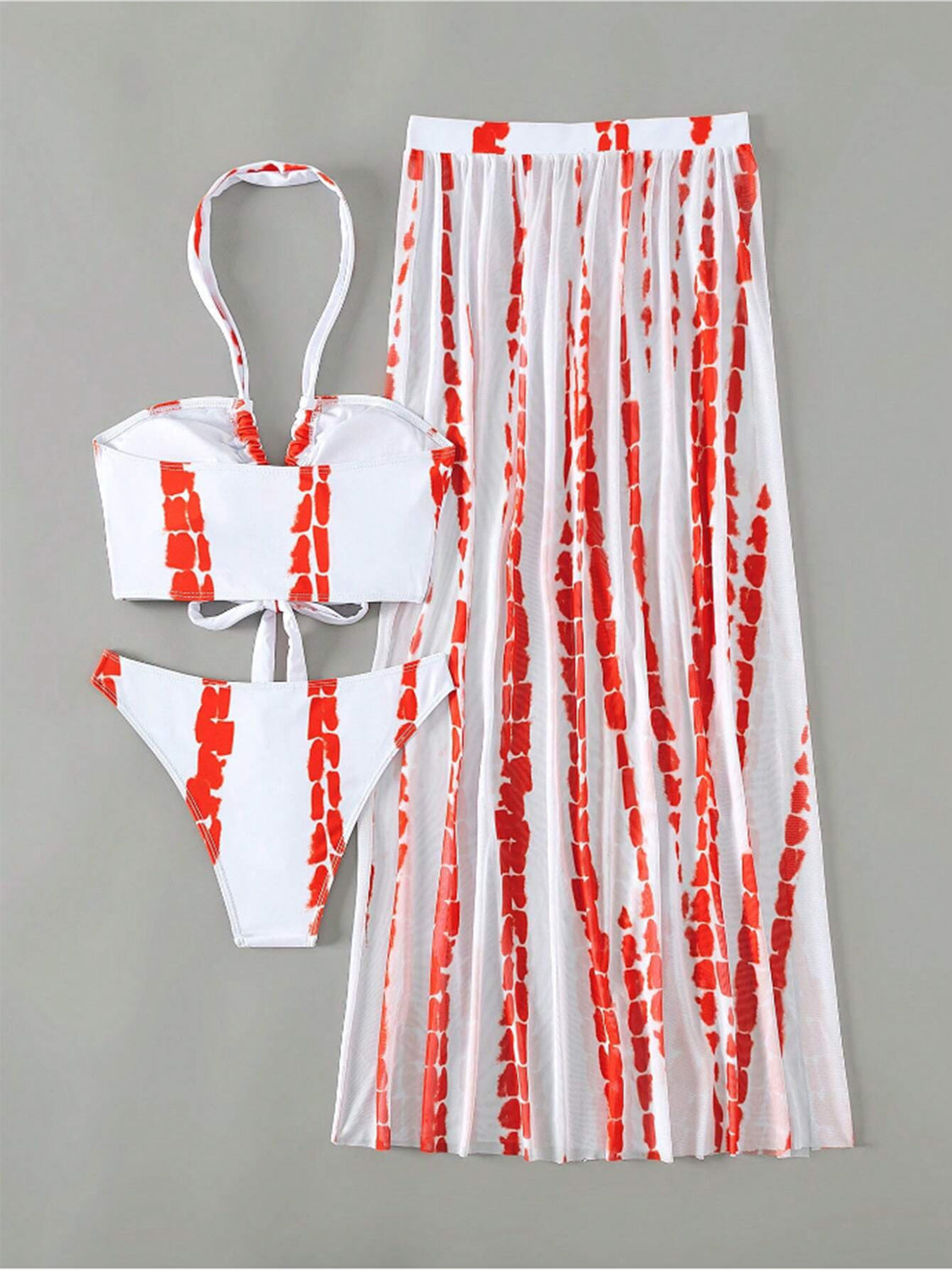 Tropical Halter Neck Three-Piece Swim Set