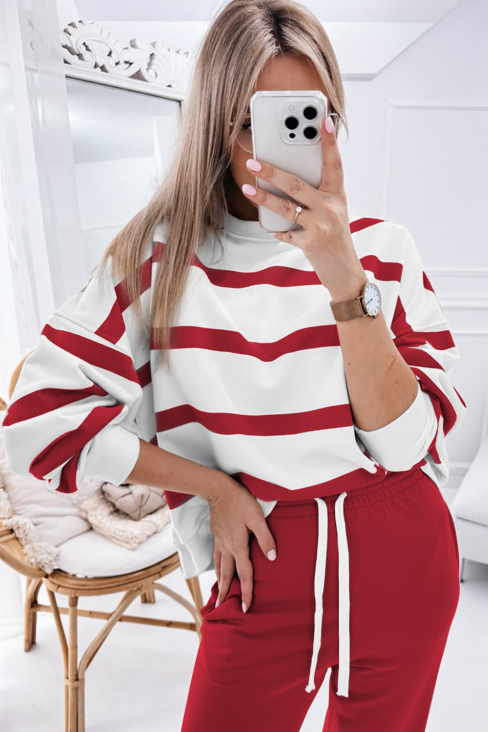 Striped Casual Resort Wear Top and Pants Set