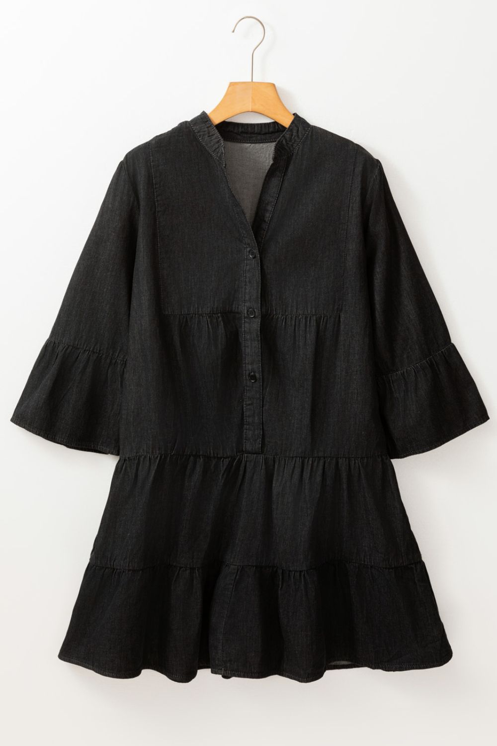 Three-Quarter Sleeve Black Denim Resort or Summer Dress