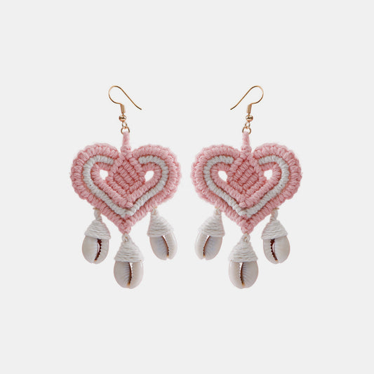 Cotton Thread Shell Heart Dangle Earrings
