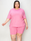 Plus Size V-Neck Drop Shoulder T-Shirt and Shorts Set